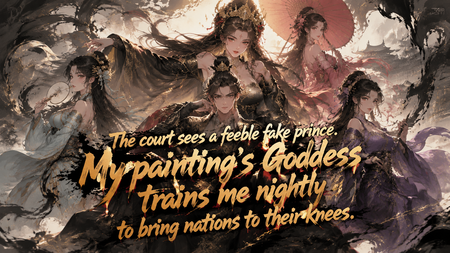 The court sees a feeble fake prince. My painting's goddess trains me nightly to bring nations to their knees.